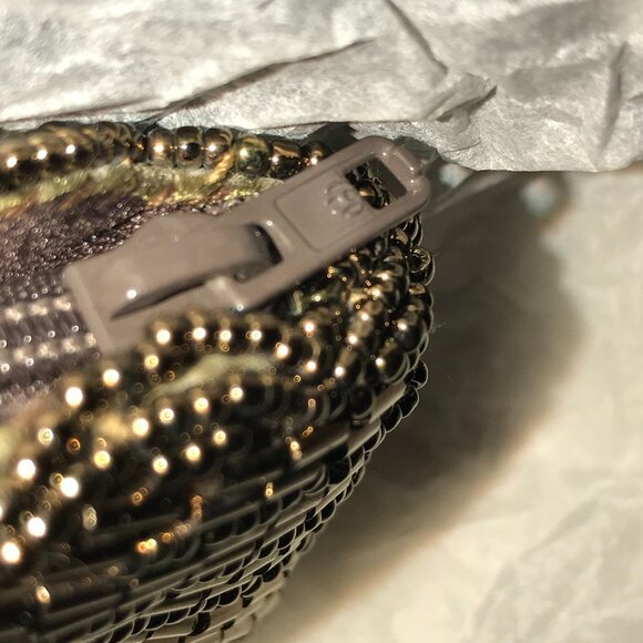 Vintage Copper Bronze Brown Beaded Bag / Small Zip Clutch - Picture 7 of 16
